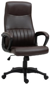 Vinsetto Cadeira de Escritório Ergonômica Cadeira de Escritório Basculante e Giratória 360° com Altura Ajustável Encosto Alto e Apoio para os Braços Pele Sintética 61,5x66x113-123cm Marrom