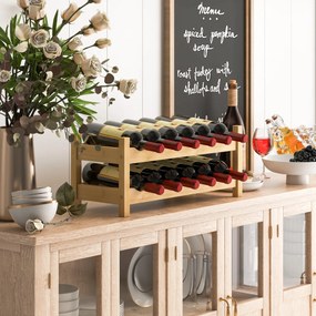 Garrafeira com 2 níveis para 12 garrafas 24 x 60,5 x 25 cm Suporte independente de bambu para cozinha, bar e bancada natural