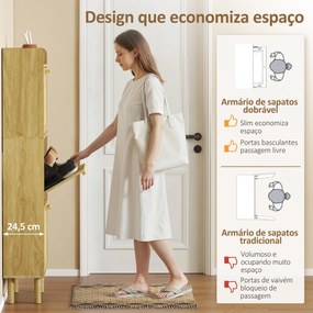 Sapateira com 3 Gavetas Rebatíveis e Prateleira Aberta para 12-18 Pares de Sapatos 65x24,5x153 cm cor Carvalho
