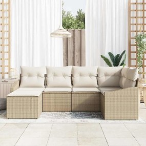 Conjunto de Jantar pro Jardim com 6 Peças e Almofadas Bejas em Rattan
