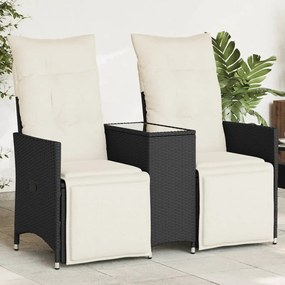 vidaXL Sofá de jardim reclinável 2 lugares com mesa vime PE preto