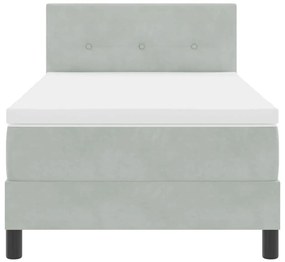Cama Box com Colchão e Luz LED Cinza Claro 90x200 cm Veludo
