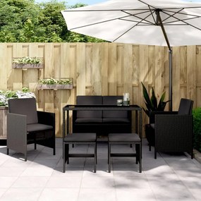 vidaXL 6 pcs conjunto de jantar p/ jardim c/ almofadões vime PE preto