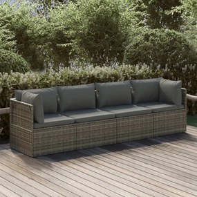 vidaXL 4 pcs conjunto lounge de jardim c/ almofadões vime PE cinzento