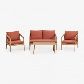 Conjunto De Jardim Com Sofá De 2 Lugares, 2 Poltronas E Mesa De Centro Em Madeira De Acácia E Corda Trançada Kaela Telha Vermelha & - Sklum