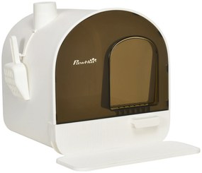 PawHut Caixa de Areia para Gatos com Porta Dianteira Bandeja Removível Pá Tapete e Filtro 43x44x47cm Branco
