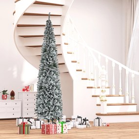 Árvore de Natal Estreita 270 cm com Efeito Neve, 1014 Ramos e Suporte Metálico, Verde e Branco