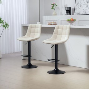 Conjunto de 2 bancos de bar, cadeiras de bar em chenille, com altura ajustável e encosto giratório a 360°, 47 x 48 x 117,5 cm, bege