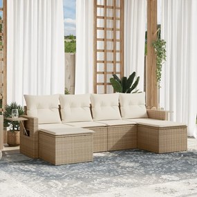6 pcs conjunto de sofás p/ jardim com almofadões vime PE bege