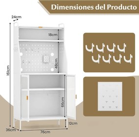 Aparador Beja com Estante Ajustável, Portas de Vidro e Painel Perfurad