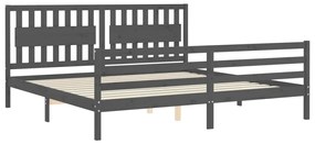 Estrutura de cama com cabeceira 200x200 cm madeira maciça cinza