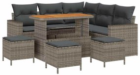 Conjunto de Sofá de Jardim vidaXL 9 Peças com Almofadas Cinza Rattan P