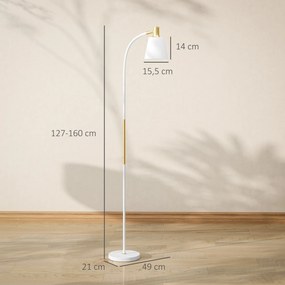 Candeeiro de Pé LED com Altura Ajustável Ecrã Interruptor para Sala de Estar Escritório Quarto 49x21x127-160 cm Branco e Dourado