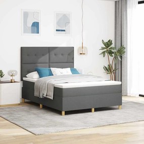 vidaXL Cama Box Spring LED Cinza Escuro 140 x 190 cm tecido