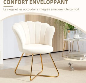 Poltrona em forma de concha, cadeira de Toucador, poltrona em veludo, poltrona de sala com pés em aço, 69 x 64 x 80 cm, creme
