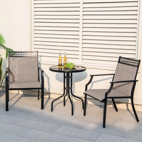 Conjunto de 2 cadeiras de jardim (mesa não incluída) em Textilene Estrutura metálica com encosto alto e apoios de braços Tecido de secagem rápida Capa
