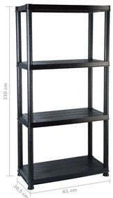 Unidade com 4 prateleiras 61x30,5x130 cm plástico preto