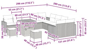 Conjunto de Sofá de Jardim vidaXL 13 Peças com Almofadas Preto Vime PE