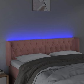 Cabeceira de cama c/ luzes LED veludo 163x16x78/88 cm rosa