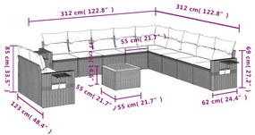 12 pcs conjunto de sofás p/ jardim com almofadões vime PE bege