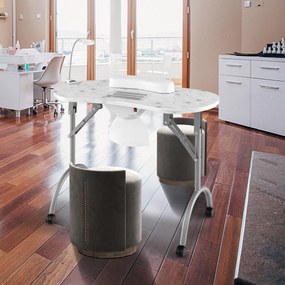 Mesa de manicure unhas portátil com lâmpada LED ajustável Coletor de pó elétrico 4 rodas bloqueáveis 90 x 43 x 73 cm Branco