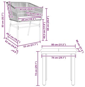 3 pcs conjunto jantar jardim almofadões vime PE vidro preto