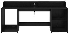 Secretária Carvalho Preto 200x55x91 cm Madeira Engenheirada