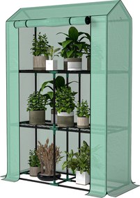 Estufa de jardim 100 x 40 x 150 cm com prateleiras de 3 níveis, estufa de inverno, lona reforçada em PE, porta enrolável, verde