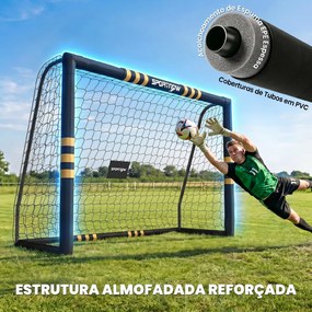 Baliza de Futebol para Jardim 240x85x160 cm com Rede, Estrutura Metálica, Acolchoamento EPE e Estacas, Preto e Amarelo
