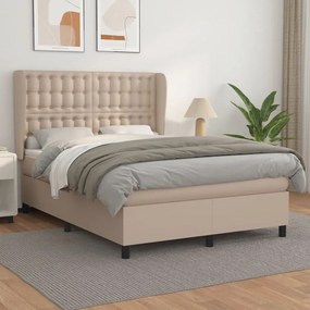 vidaXL Cama com molas/colchão 140x190 cm couro artificial cappuccino