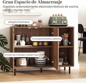 Armário de Cozinha 106 x 38 x 80 cm com 2 portas e prateleiras Castanho