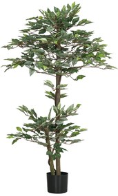 Outsunny Planta Artificial Ficus 150 cm Planta Artificial com 1008 Folhas Musgo e Vaso para Exterior Casa Sala de Estar Escritório Verde | Aosom Portugal