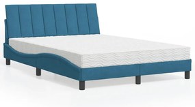 vidaXL Cama com colchão 140x200 cm veludo azul