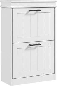 Sapateira com 2 portas basculantes 54 x 24 x 82,5 cm e prateleiras ajustáveis, para a entrada ou corredor, branco