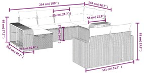 10 pcs conjunto sofás de jardim c/ almofadões vime PE preto
