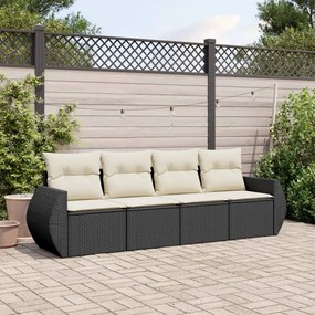 vidaXL 4 pcs conjunto de sofás para jardim c/ almofadões vime PE preto