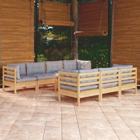 vidaXL 8 pcs conjunto lounge de jardim + almofadões cinza pinho maciço