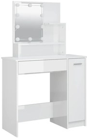 Conjunto toucador com LED madeira processada branco brilhante