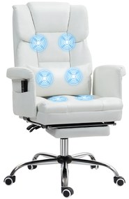 HOMCOM Cadeira de Escritório com Massagem em 6 Pontos Apoio para os Pés Retrátil Controlo Remoto e Suporte Lombar 69x65x115 cm Branco