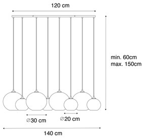 Candeeiro suspenso Art Déco bronze com vidro âmbar 8 luzes - Sandra Art Deco