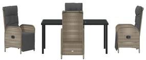 Conjunto de Jantar de Jardim com 5 Peças e Almofadas, Rattan Poli Cinz