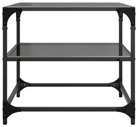 Mesa de centro com topo em vidro preto 50x50x45 cm aço