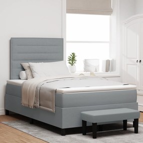 Cama Box Spring com Colchão e Banco Cinza Claro 120x190 cm Tecido