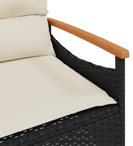 3 pcs conjunto sofás de jardim com almofadões vime PE preto