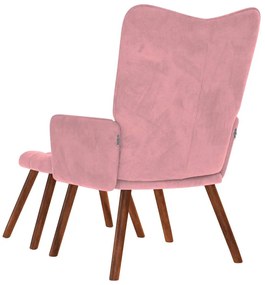 Cadeira de descanso com banco veludo rosa