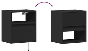Mesa de cabeceira de parede com luzes LED preto