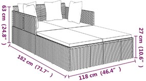 Espreguiçadeira c/ almofadões 182x118x63 cm vime PE castanho