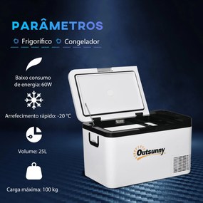 Outsunny Geleira Elétrica de Compressor 25L Portátil até -20℃ com Luz