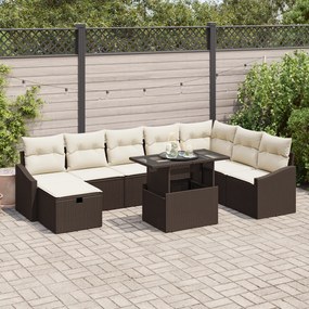 Conjunto de Sofá de Jardim 9 Peças com Almofadas Marrom de Rattan Poli