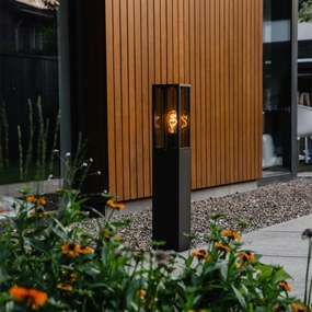 Candeeiro de pé para exterior preto com vidro fumê 80 cm IP44 - Charlois